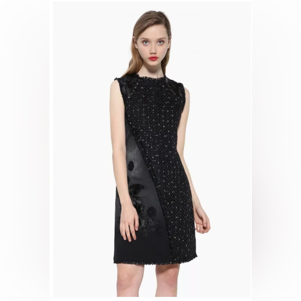 Desigual Black Sleeveless Mixed-Texture Midi Dress
